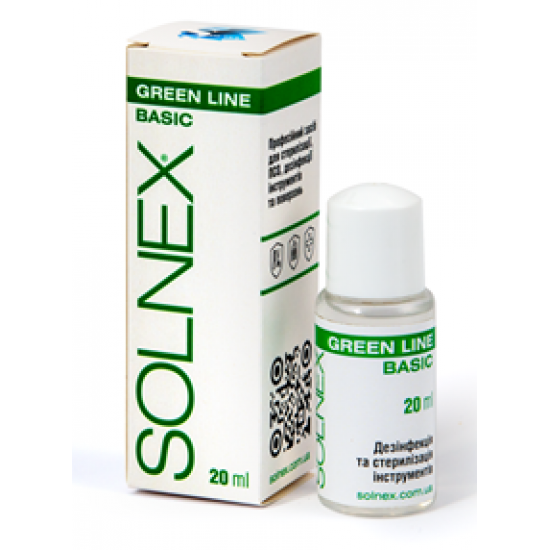 Концентрированное профессиональное средство для дезинфекции и стерилизации поверхностей и инструментов SOLNEX GREEN LINE BASIC, 20 мл