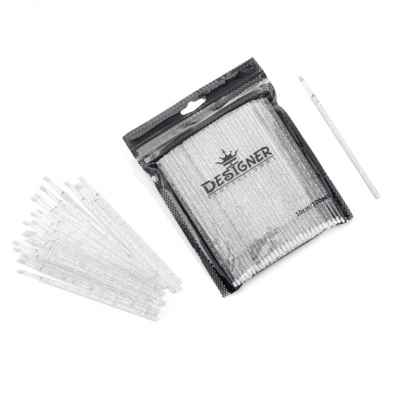 Микробраши c блестками Дизайнер (микроаппликаторы) для наращивания и ламинирования ресниц, 100 шт./уп белые