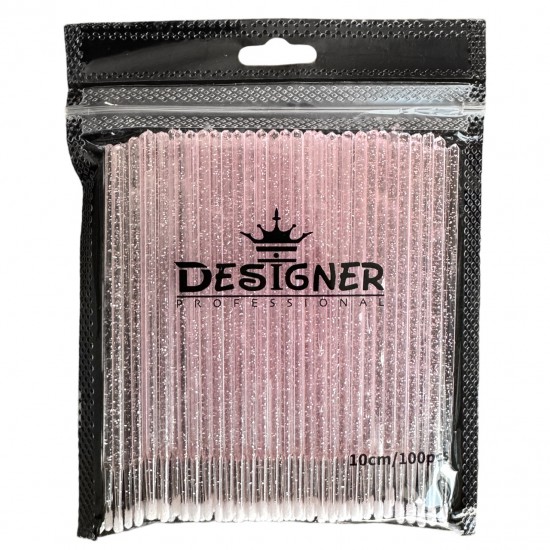 Микробраши c блестками Дизайнер (микроаппликаторы) для наращивания и ламинирования ресниц, 100 шт./уп нежно-розовый