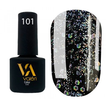  Valeri № 101 color, 6 ml, черный с голографическими блестками разного размера 