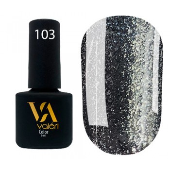 Valeri № 103 color, 6 ml, темный серый с серебристыми блестками
