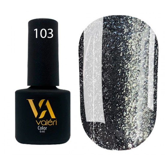 Valeri № 103 color, 6 ml, темный серый с серебристыми блестками