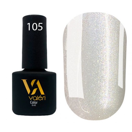 Valeri № 105 color, 6 ml, белый жемчужный с голографическим микроблеском