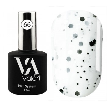 Base Valeri № 66 Dots, 12 ml, молочный с черно-серебристо-белыми точками