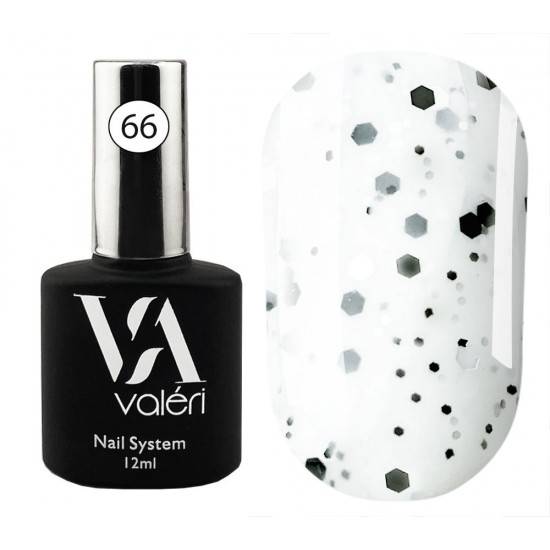 Base Valeri № 66 Dots, 12 ml, молочный с черно-серебристо-белыми точками