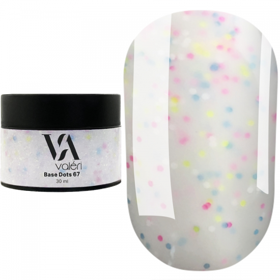 Base Valeri № 67 Dots, 30 ml, молочный с неоновыми разноцветными точками