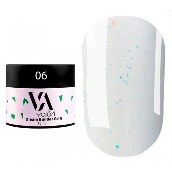 Dream Builder gel №006  15 ml,Valeri нюдово розовый с зелёными хлопьями