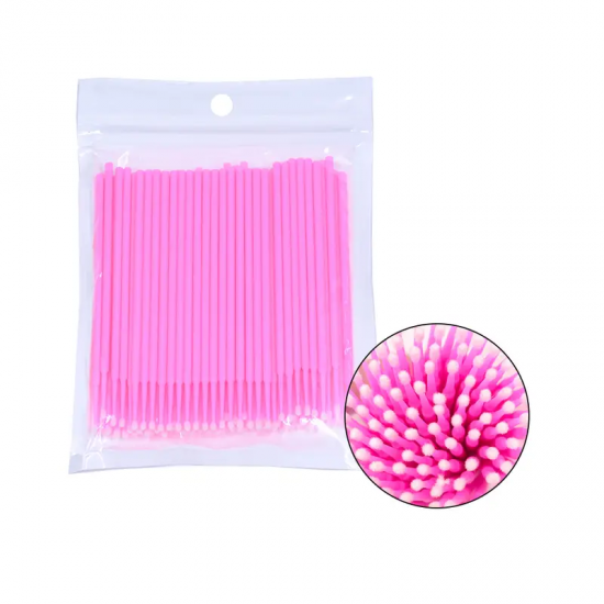 Микробраши/аппликаторы для наращивания, ламинирования ресниц,100 шт/уп, розовые