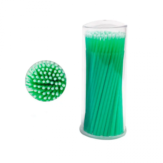 Микробраши/аппликаторы в тубусе для наращивания, ламинирования ресниц,100 шт, 2 мм (зёленые)