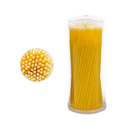 Микробраши/аппликаторы в тубусе для наращивания, ламинирования ресниц,100 шт, 4 мм (жёлтые)